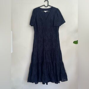 100% Cotton Chico's Black Eyelet V-Neck Tiered Maxi